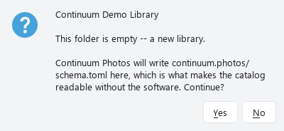 Confirm the empty folder before Continuum initializes it.