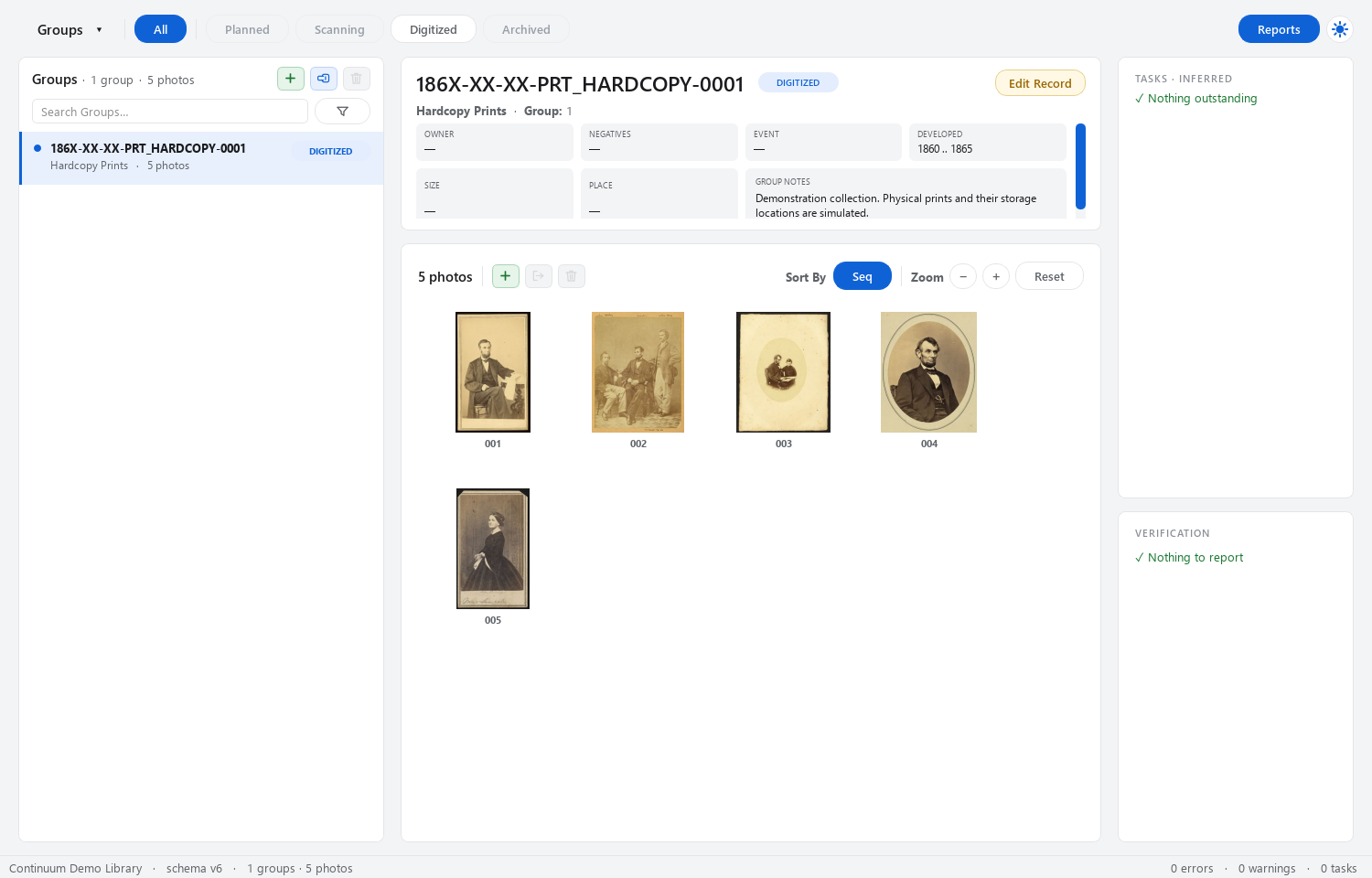 All five images are now in the Group, before names and source details are added.