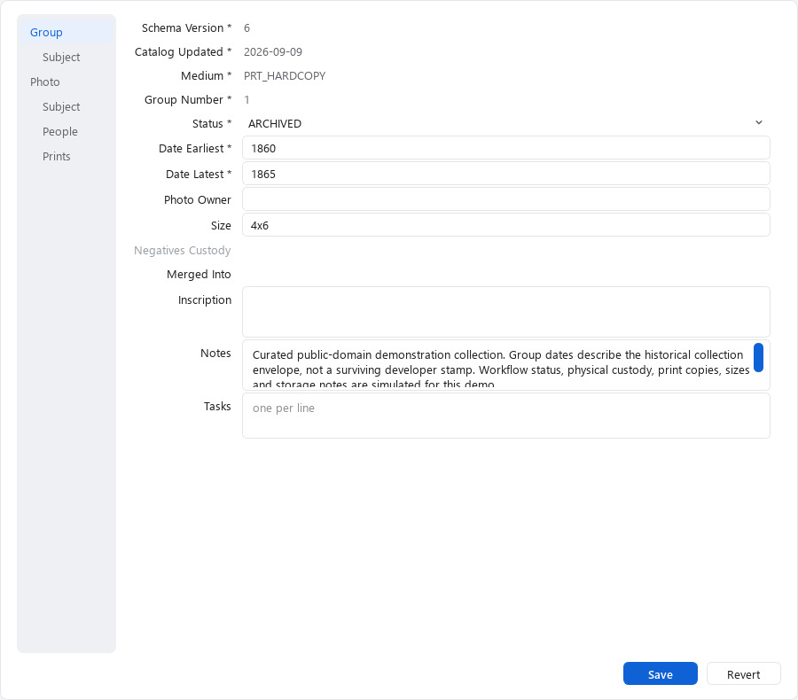 Record the default print size and mark the completed example Archived.
