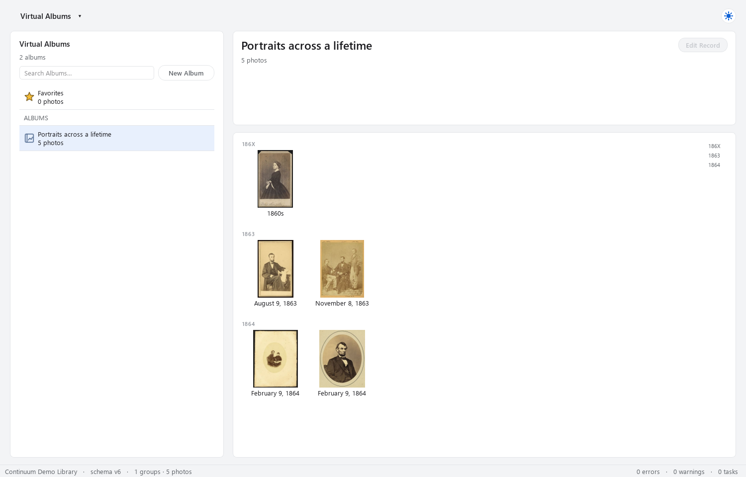A first virtual album, without copying the five images into another Group.